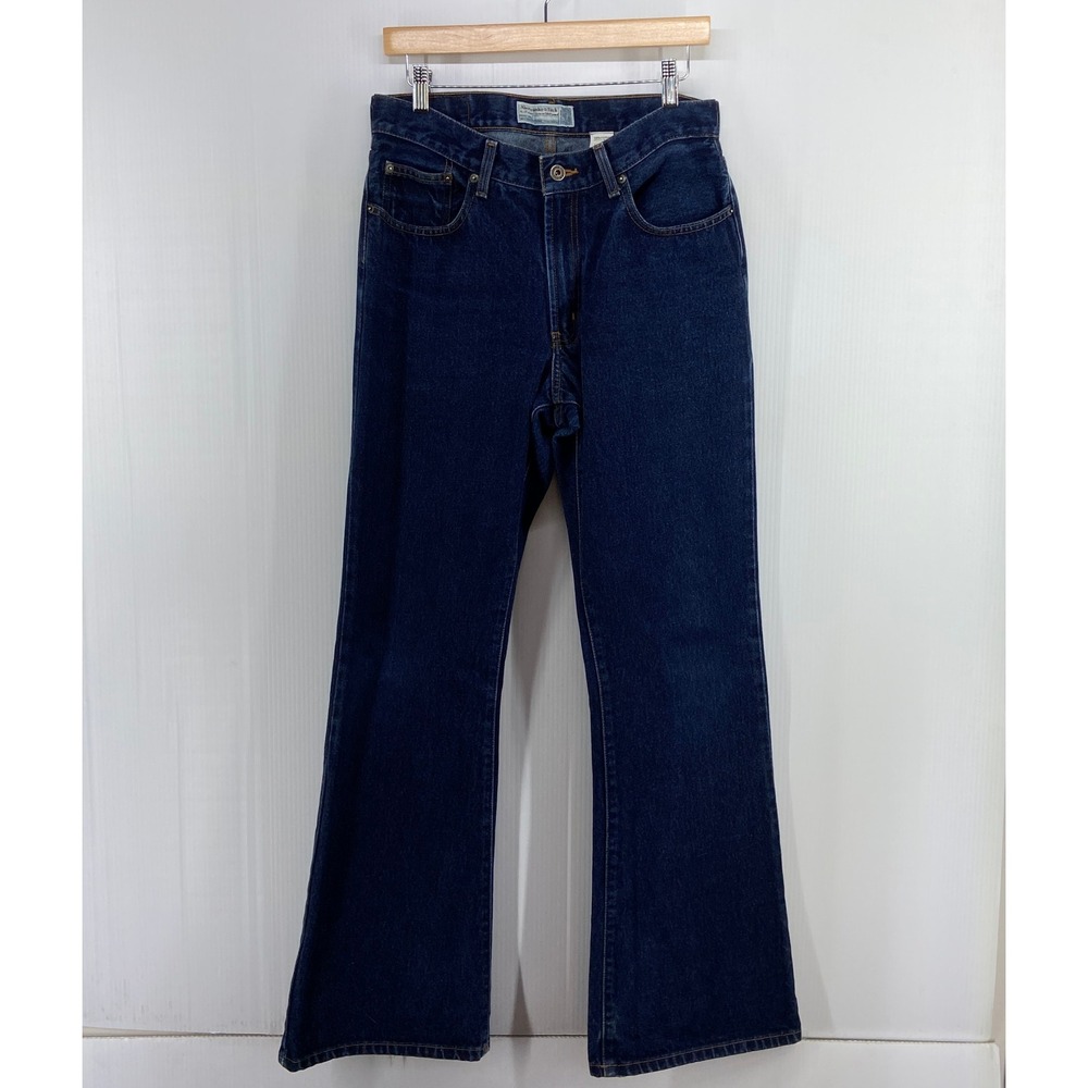 VTG 90s Y2K Abercrombie Fitch Dark Blue Wash Bootcut Denim Jeans Womens 8 W31